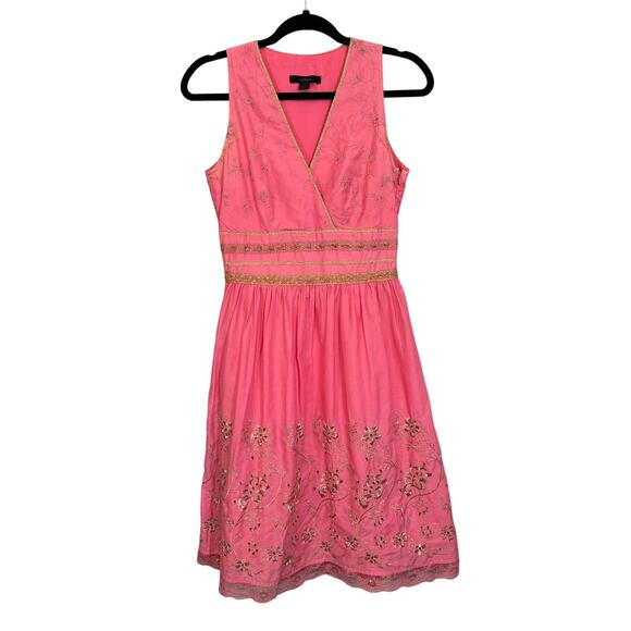 Express Wrap Dress 4 Pink Princess Fit Flare V-Neck Metallic Floral Embroidered - Picture 1 of 11